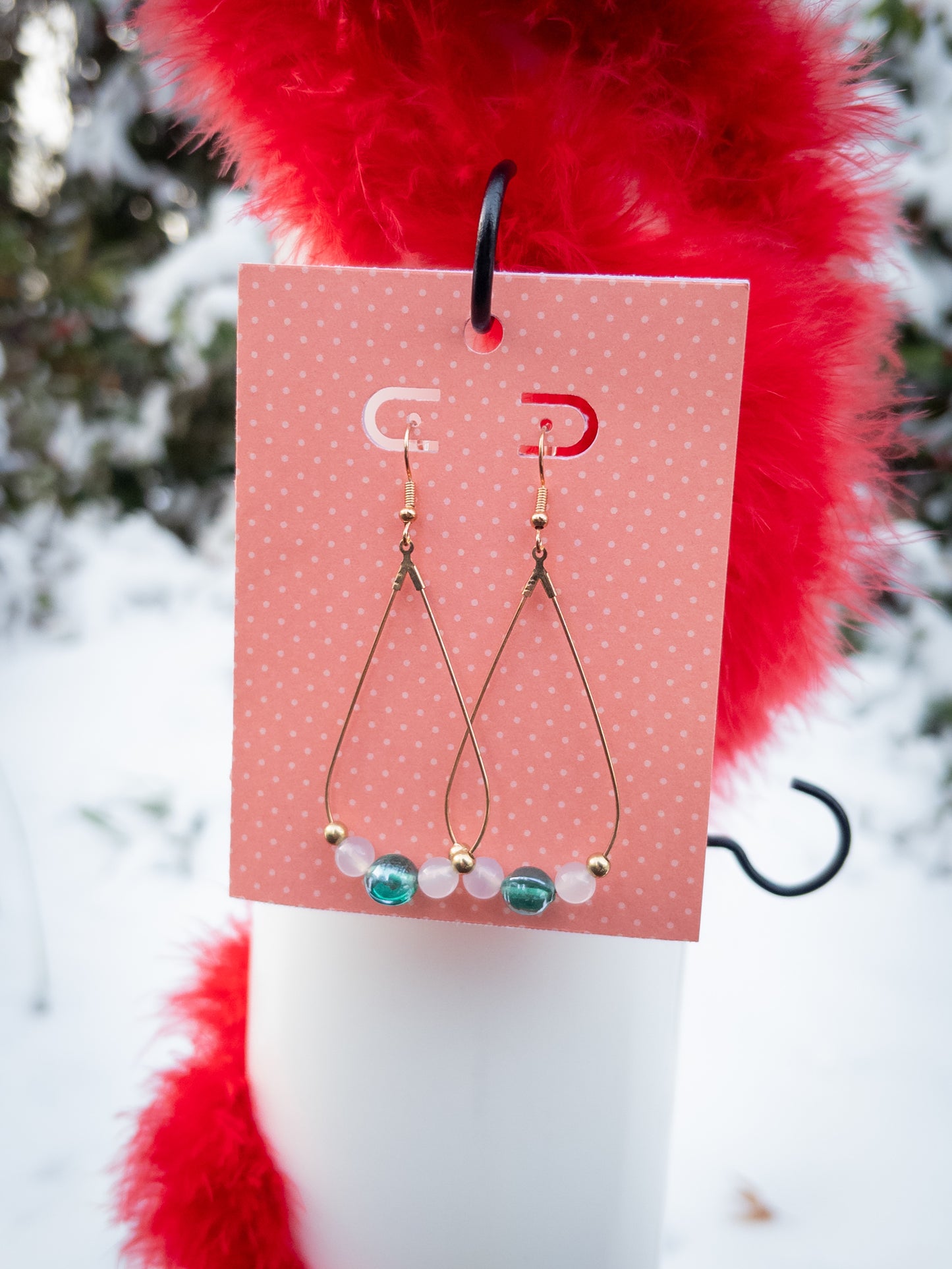 Teal/white and Gold drop earrings