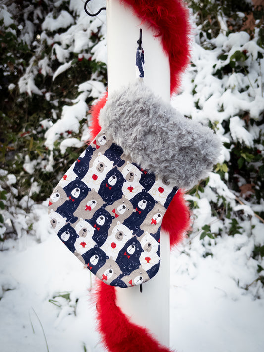 Bears faux fur crochet cuff stocking