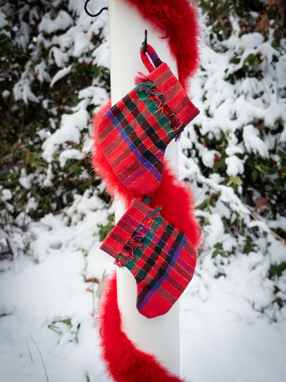 Set of 2 red plaid mini stockings