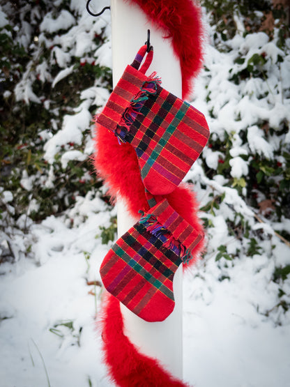 Set of 2 red plaid mini stockings