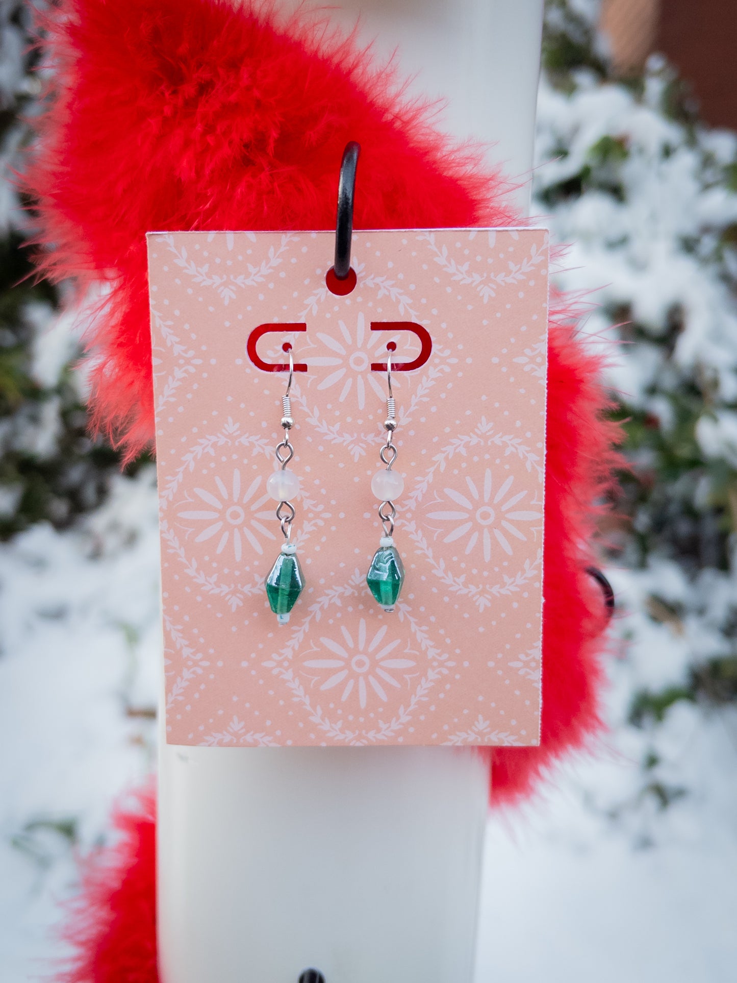 Teal glass dangle earrings