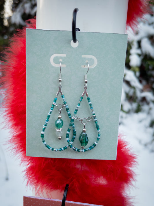 Teal beaded drop mix-match earrings