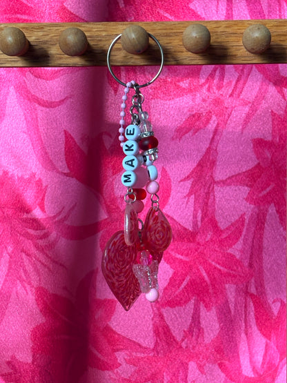 Hand painted swirly heart beaded bag charm