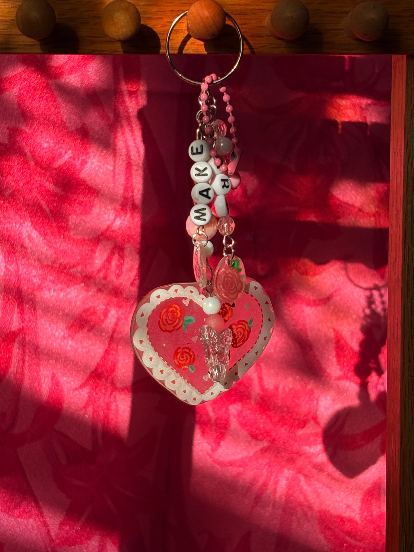 Hand painted rose beaded bag charm