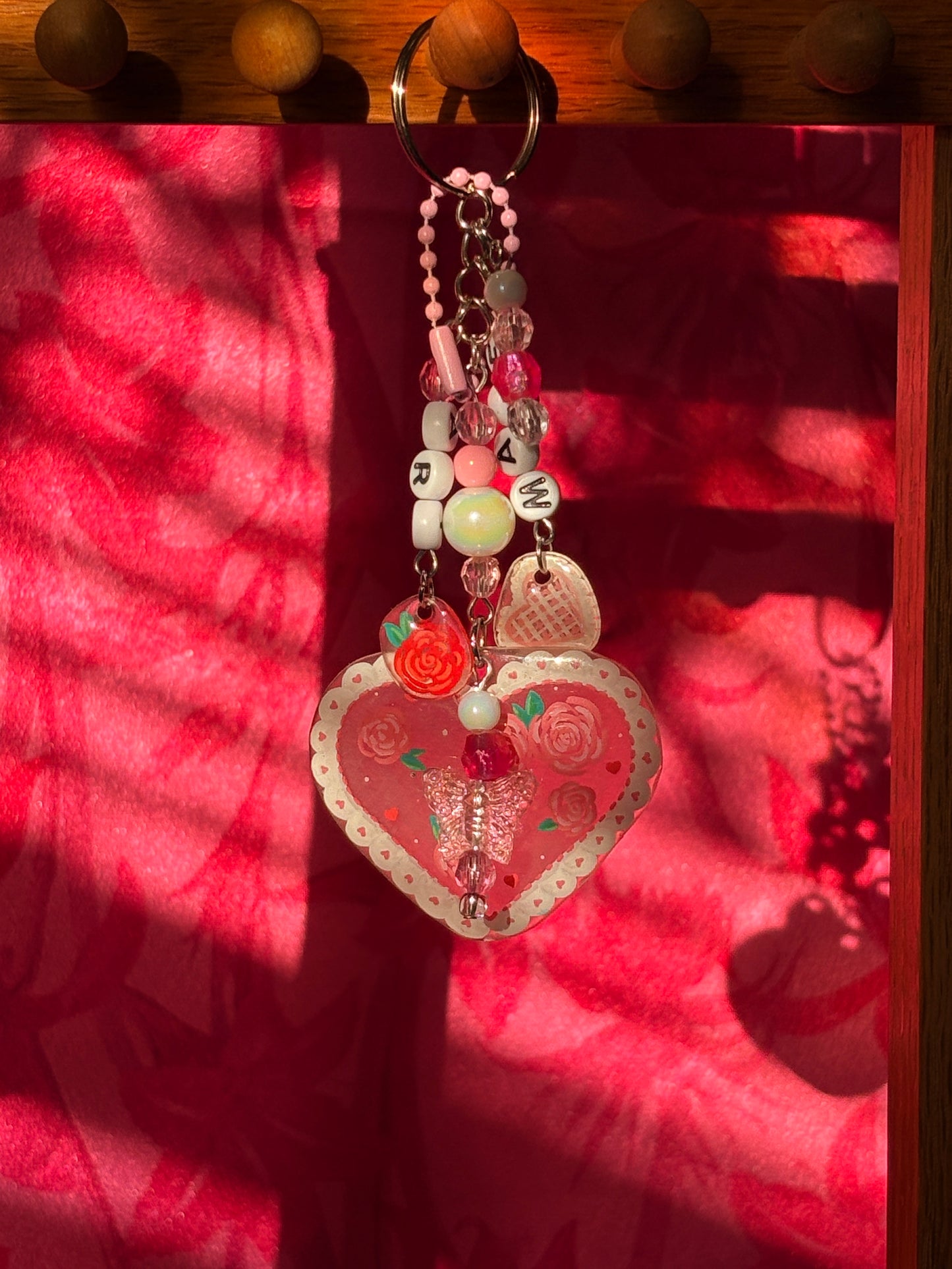 Hand painted rose beaded bag charm