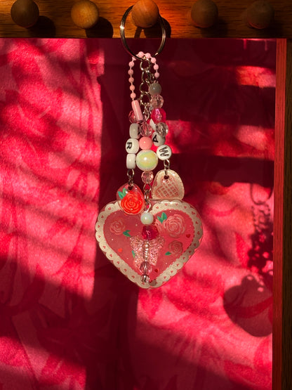 Hand painted rose beaded bag charm