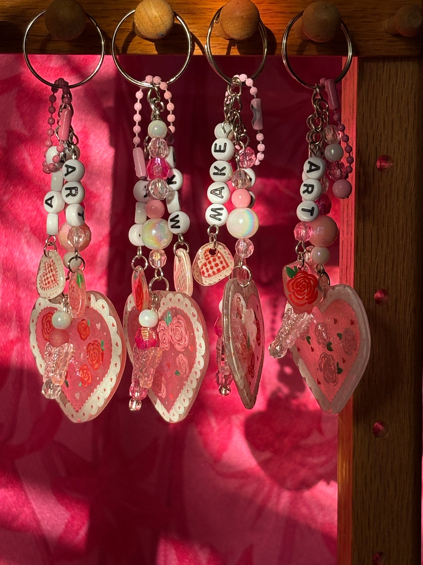 Hand painted rose beaded bag charm